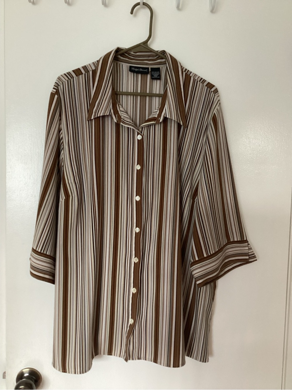 Maggie Barnes Brown & Cream Striped Button-Front Blouse